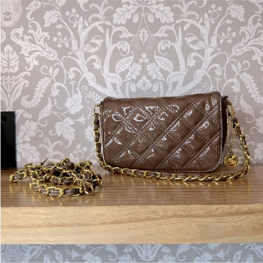 Like New Big Buddha Brown‎ Quilted Bag with Gold Chain
